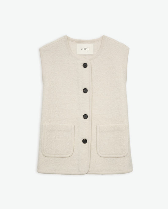 YERSE  Ecru wool-blend vest with pockets