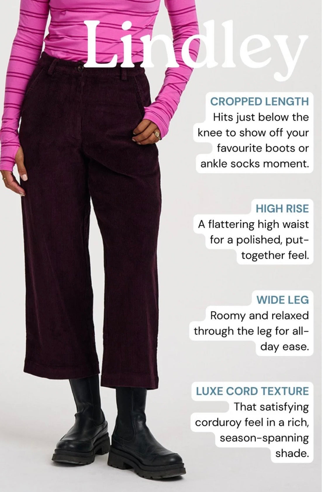 Sugarhill Brighton Lindley Cord Cropped Trousers
Dark Plum