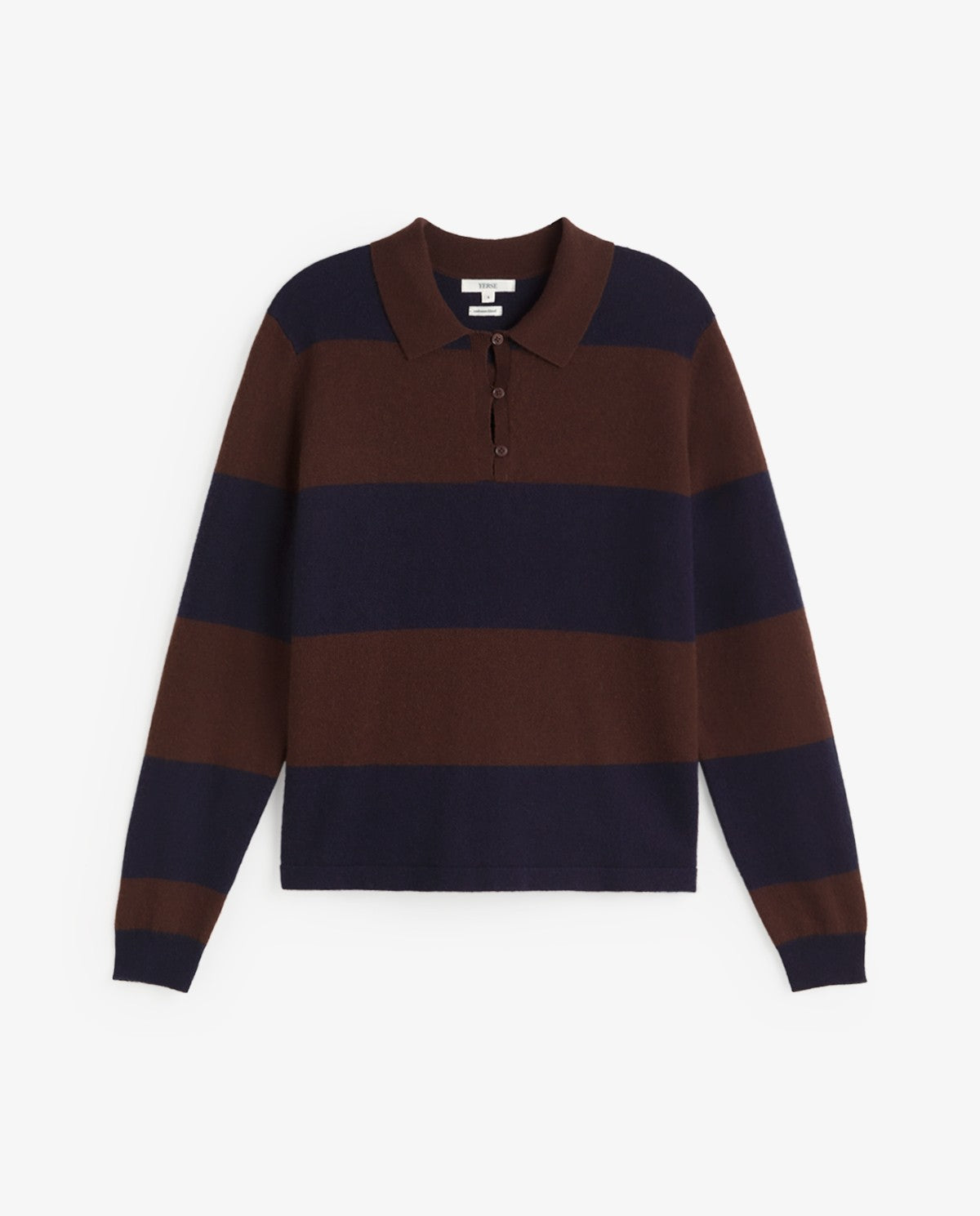 Yerse STRIPED FINE-KNIT POLO SWEATER