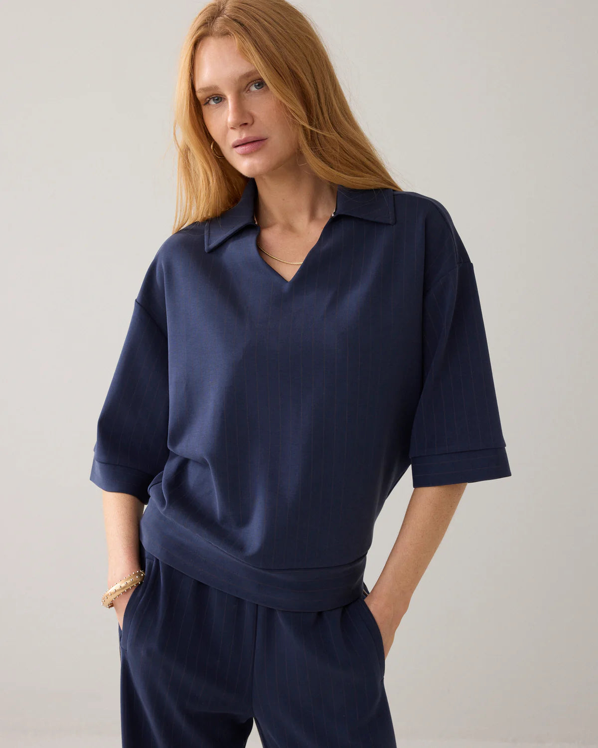 Summum Woman PINSTRIPE POLO SHIRT IN SOFT SCUBA FABRIC