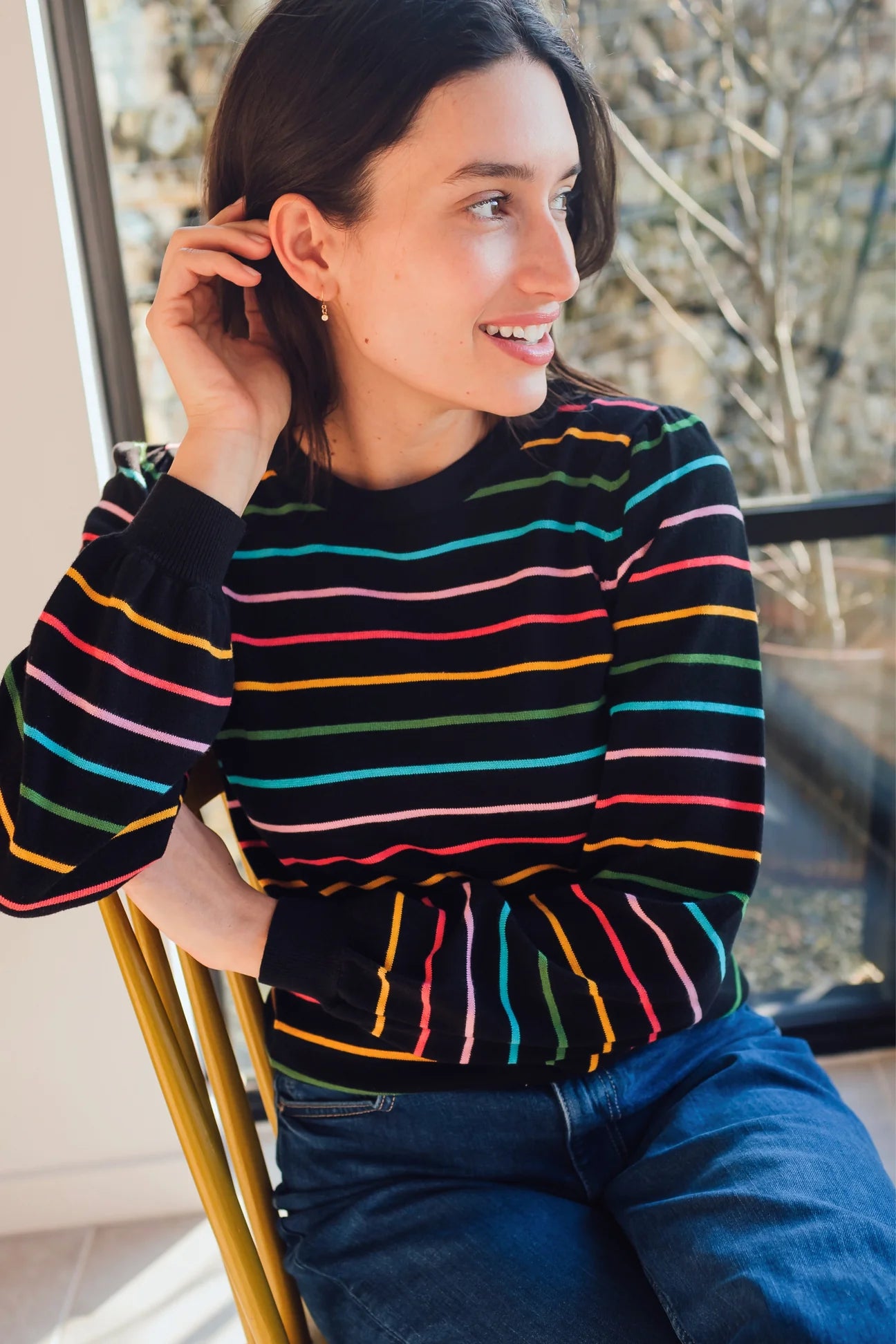 Sugarhill Brighton  Madeline Jumper - Black, Rainbow Stripes