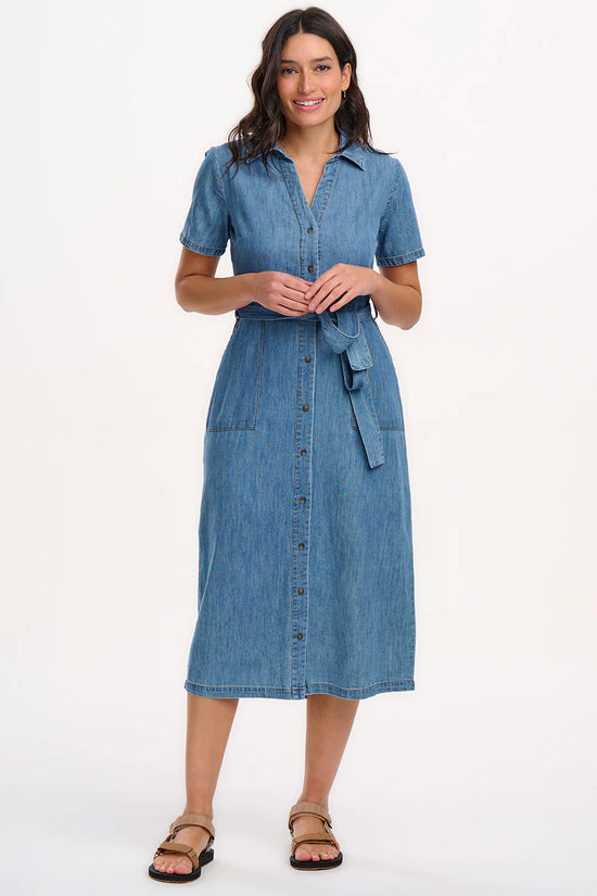 Load image into Gallery viewer, Sugarhill Brighton Cloretta Midi Shirt Dress - Mid Blue Denim
