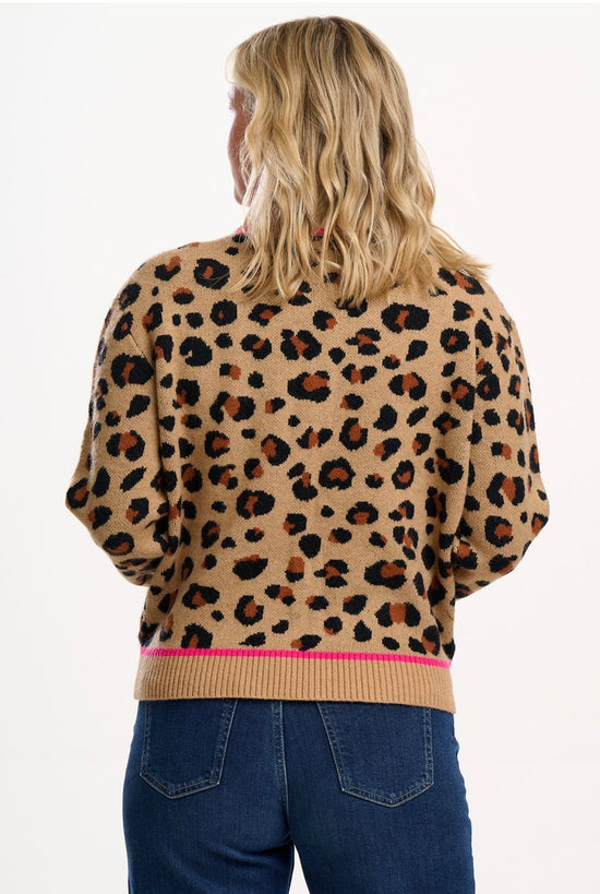 Sugarhill Brighton Solana Knitted Bomber - Tan/Black, Natural Leopard