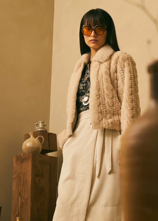 La Fee Maraboutee Short ecru coat with faux fur