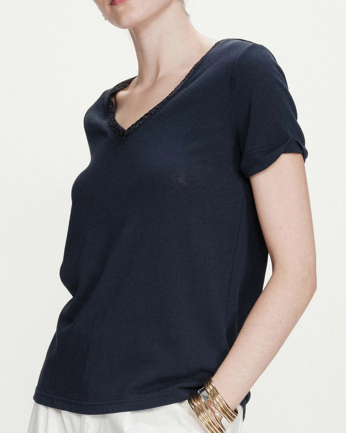 Grace And Mila  V-NECK T-SHIRT MARINE VASCO Navy