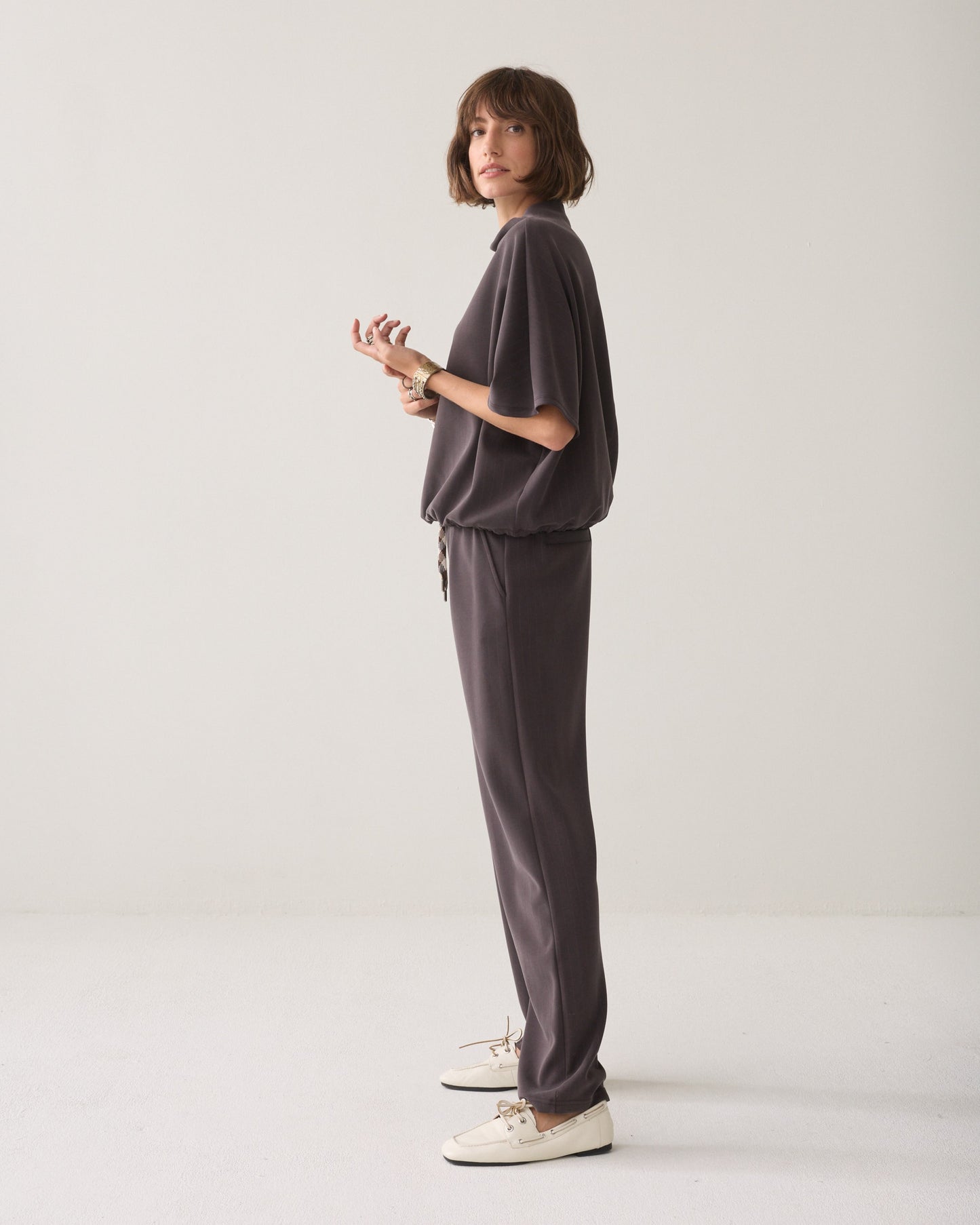 Summum Woman Tapered pants pinstripe scuba