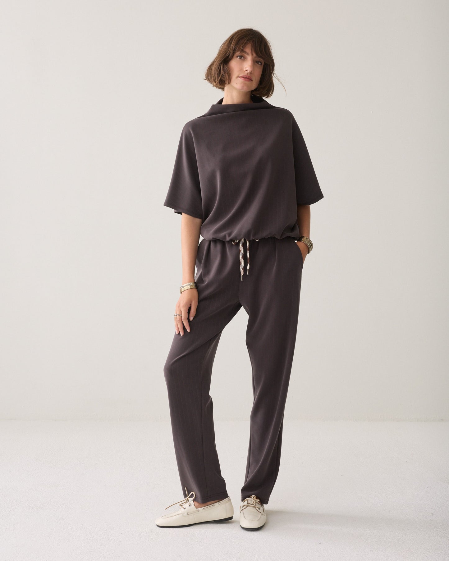 Summum Woman Tapered pants pinstripe scuba
