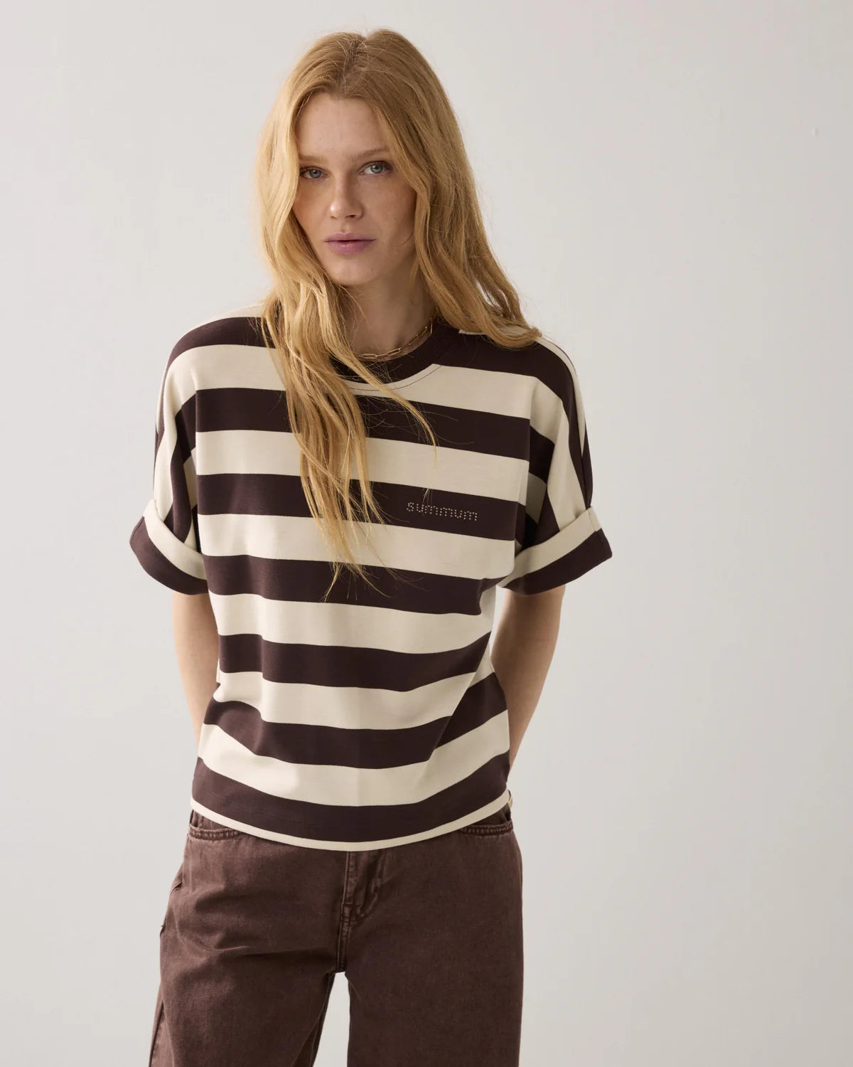Summum Woman STRIPED HEAVY JERSEY TOP