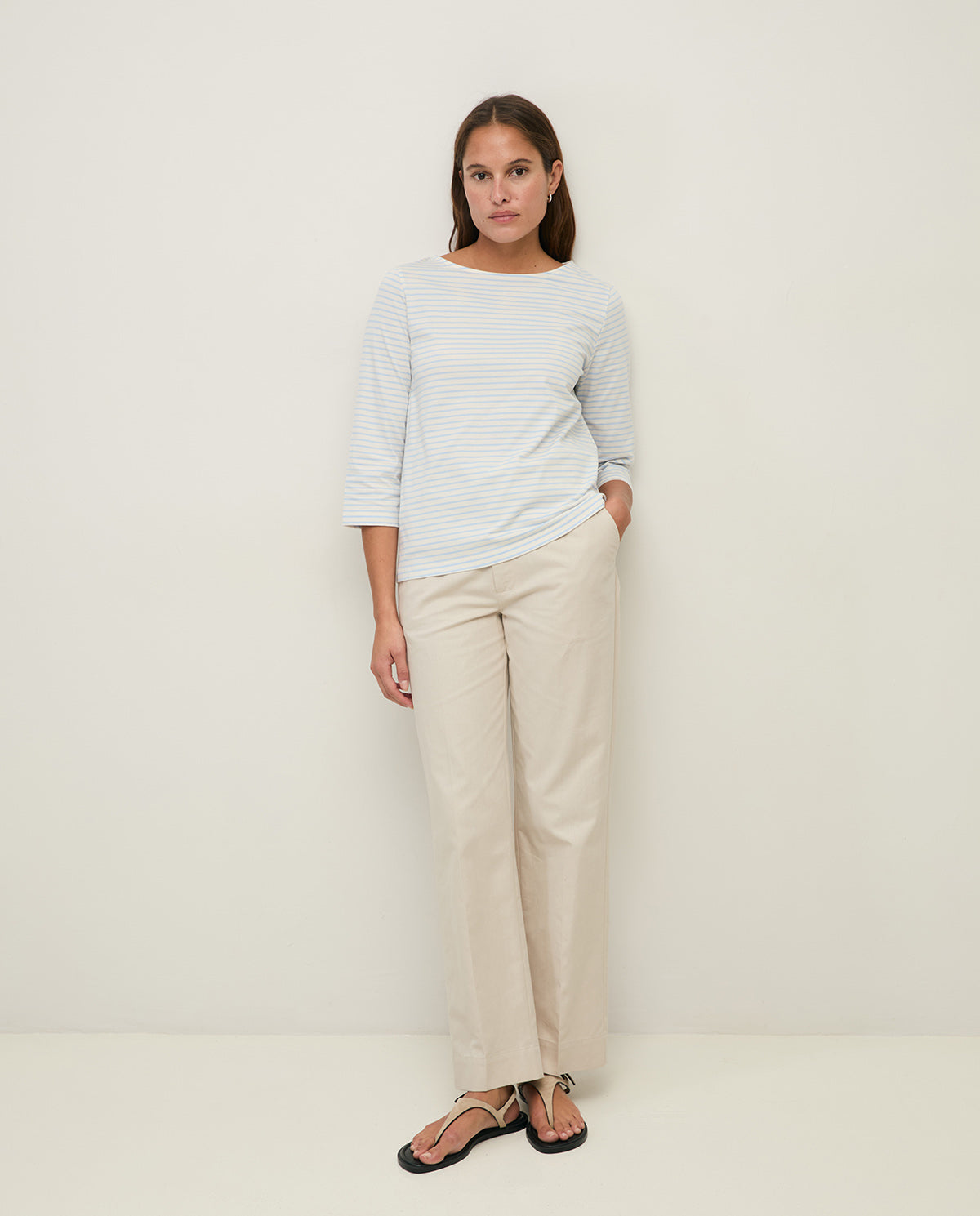 Yerse STRIPED ORGANIC-COTTON BATEAU-NECK T-SHIRT S