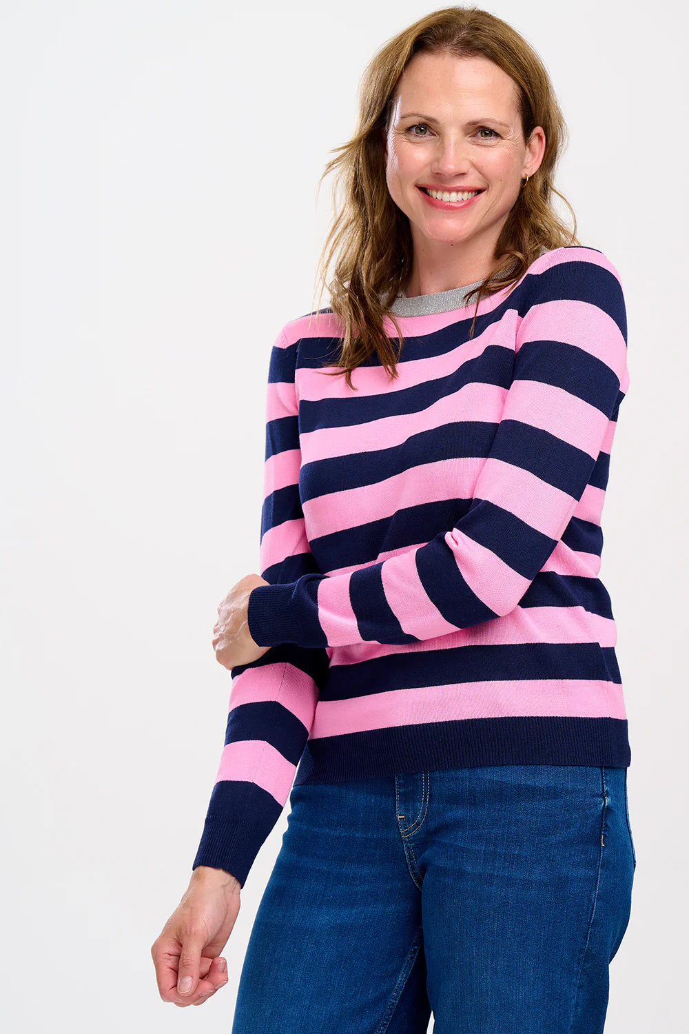 Sugarhill Brighton  Rowena Jumper - Navy/Pink, Silver Collar