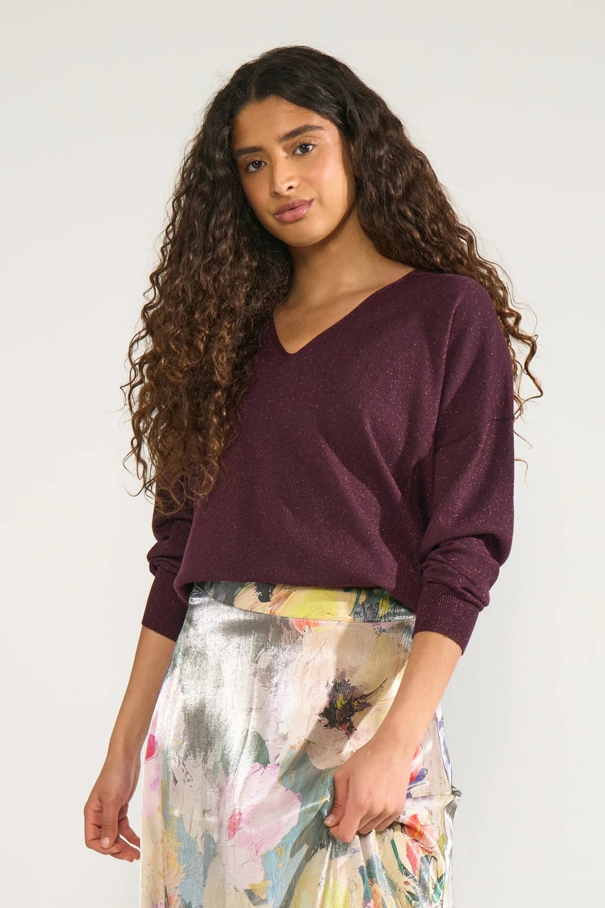 Numph NUDAYLETTA LUREX V-NECK PULLOVER - Fig