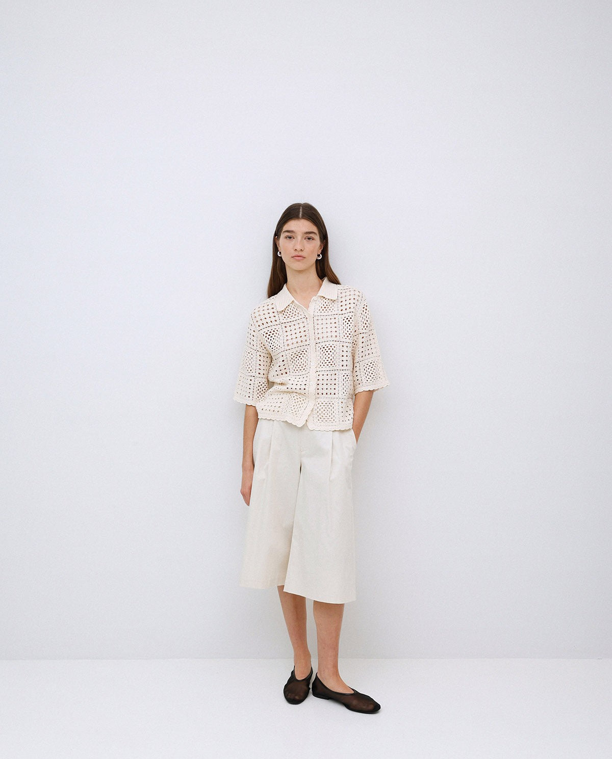 Yerse ECRU CROCHET-EFFECT CARDIGAN