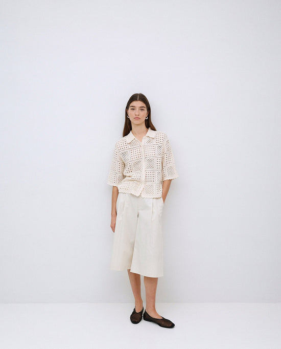 Load image into Gallery viewer, Yerse ECRU CROCHET-EFFECT CARDIGAN
