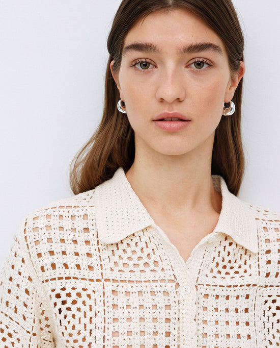 Load image into Gallery viewer, Yerse ECRU CROCHET-EFFECT CARDIGAN
