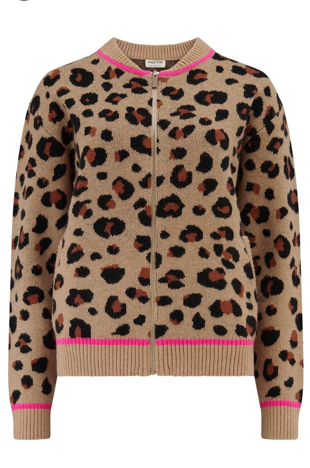 Sugarhill Brighton Solana Knitted Bomber - Tan/Black, Natural Leopard