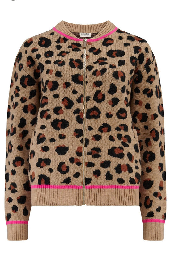 Sugarhill Brighton Solana Knitted Bomber - Tan/Black, Natural Leopard