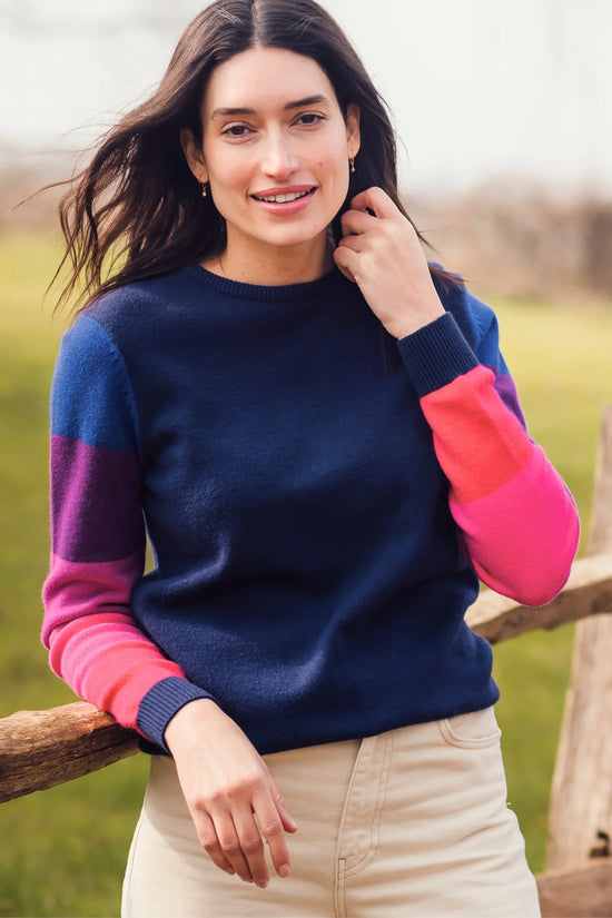 Sugarhill Brighton Stacey Jumper - Navy, Colour Block Sleeve