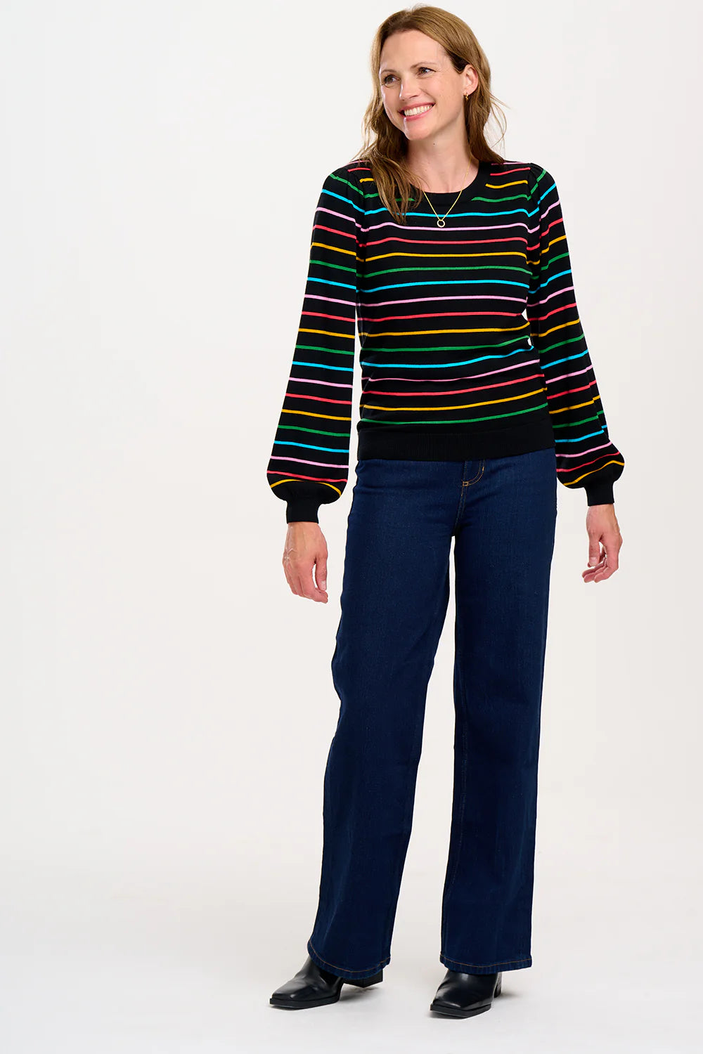 Sugarhill Brighton  Madeline Jumper - Black, Rainbow Stripes