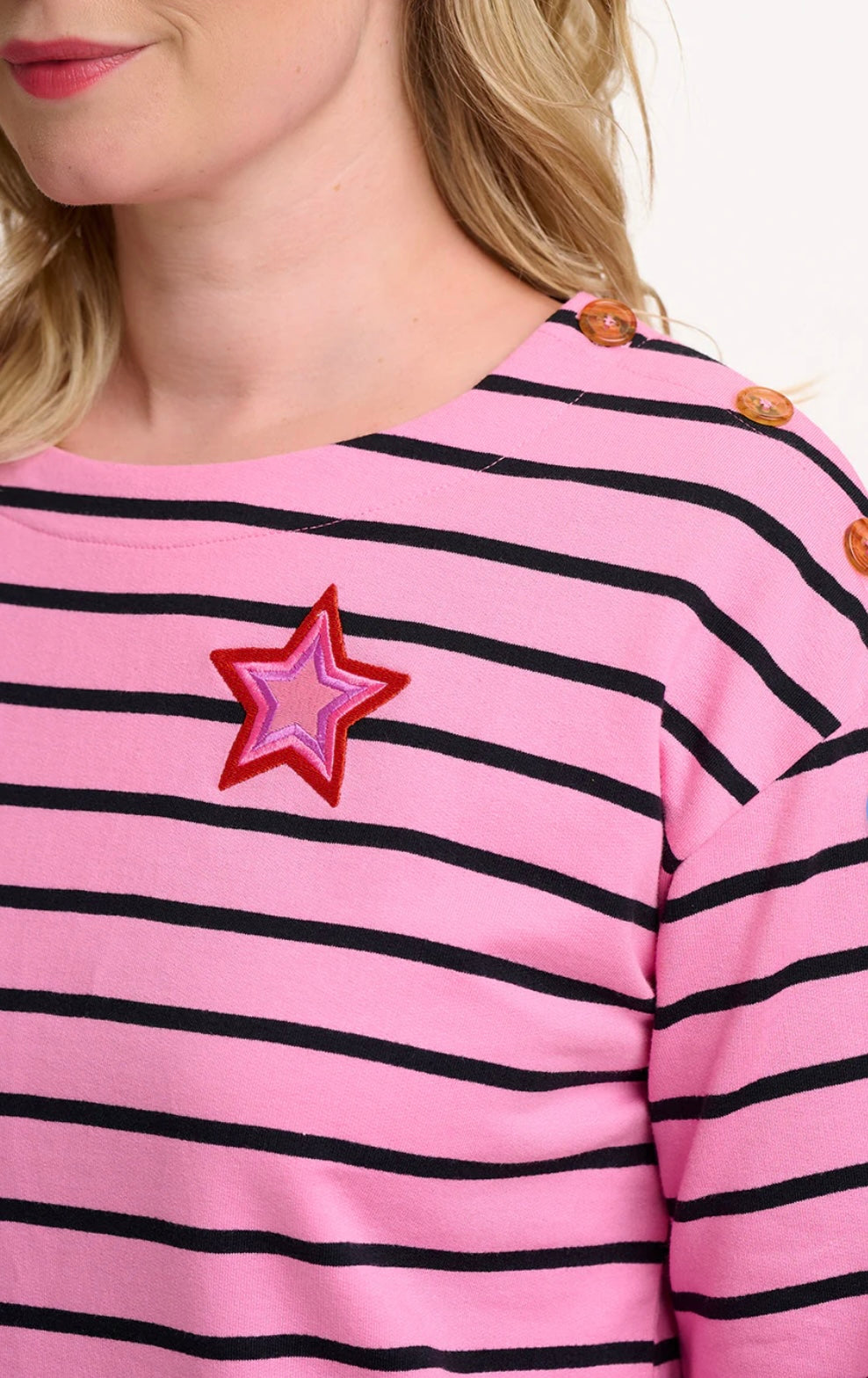 Sugarhill Brighton Celine Breton Top - Pink/Black, Star