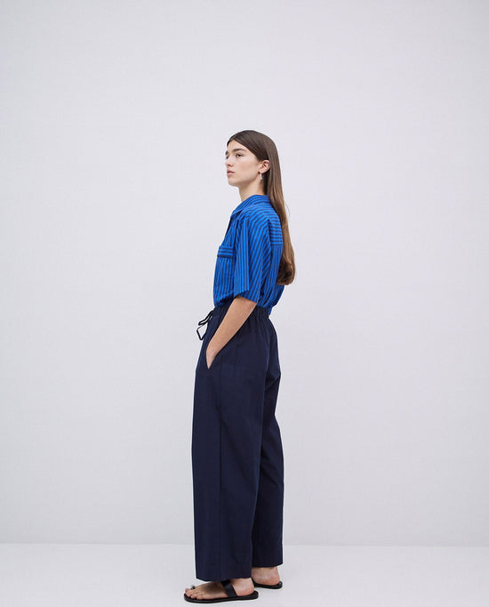 Load image into Gallery viewer, Yerse Pants DARK BLUE 100% COTTON BALLOON-FIT TROUSERS
