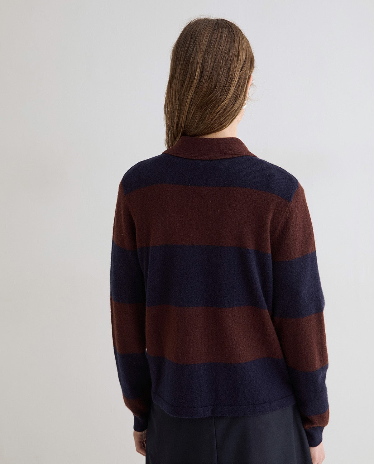 Yerse STRIPED FINE-KNIT POLO SWEATER