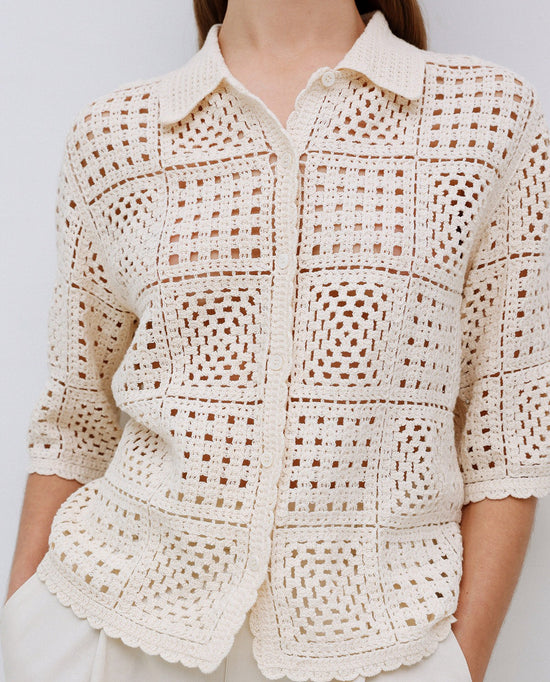 Load image into Gallery viewer, Yerse ECRU CROCHET-EFFECT CARDIGAN
