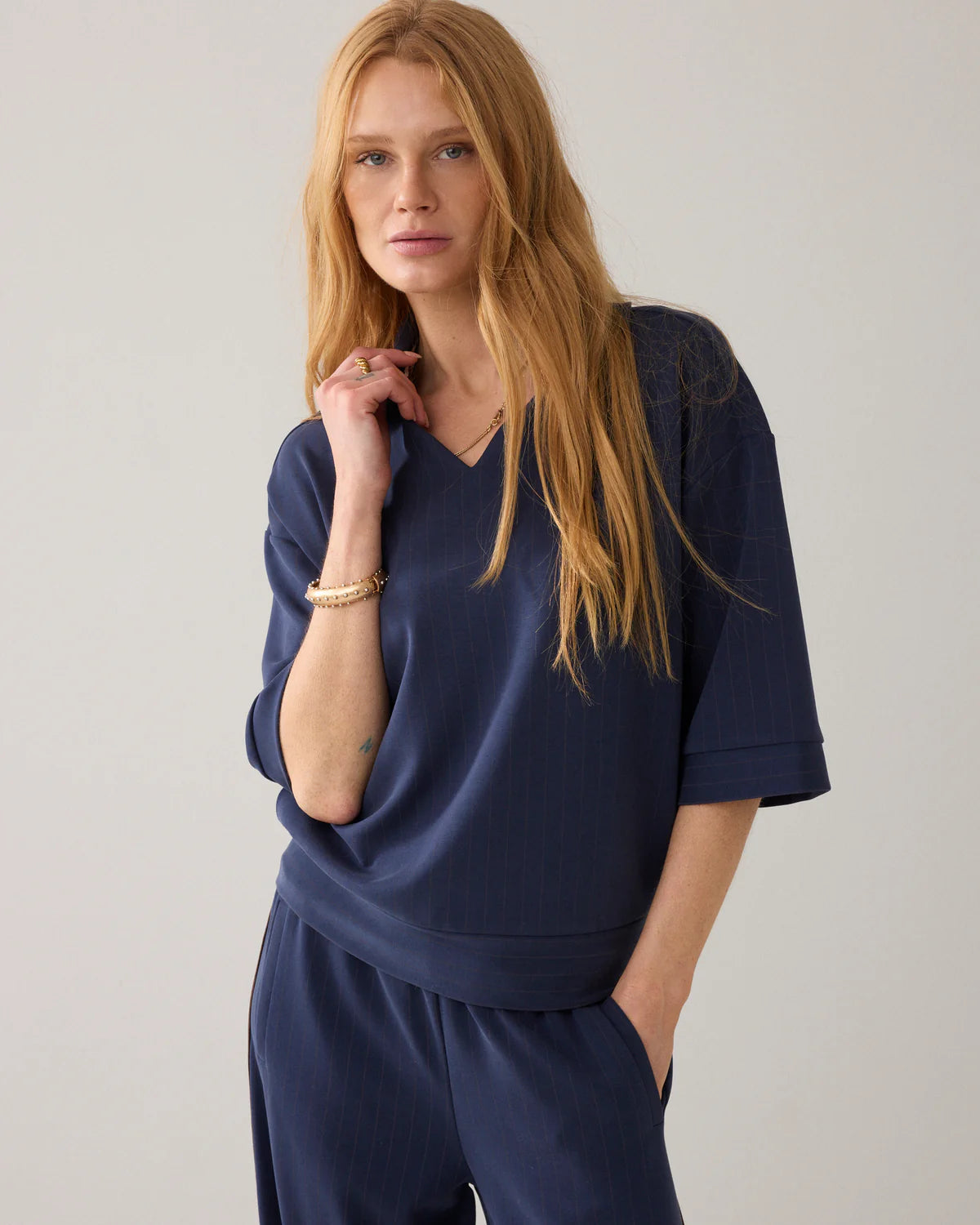 Summum Woman PINSTRIPE POLO SHIRT IN SOFT SCUBA FABRIC