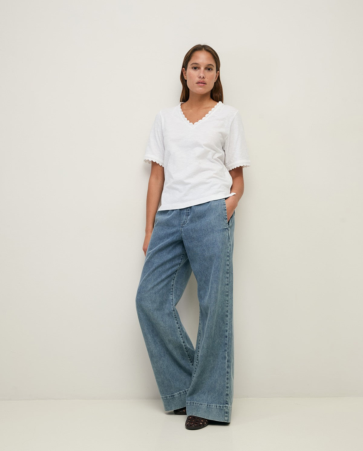 Yerse T-SHIRT WITH CROCHET ACCENTS/Blue