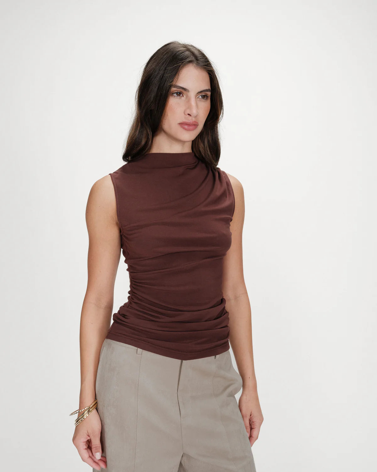 Grace And Mila DRAPED SLEEVELESS TOP CHOCOLAT VALLEY