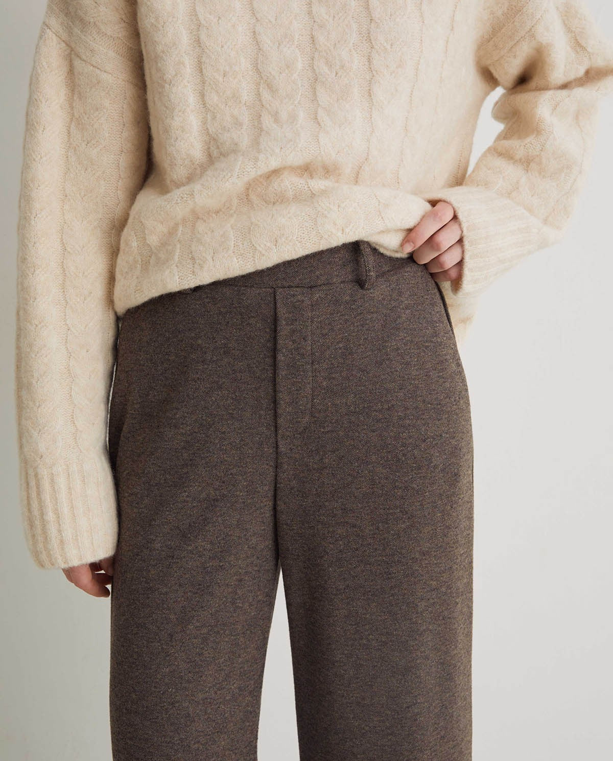 Yerse LIGHT-BROWN WIDE KNIT TROUSERS