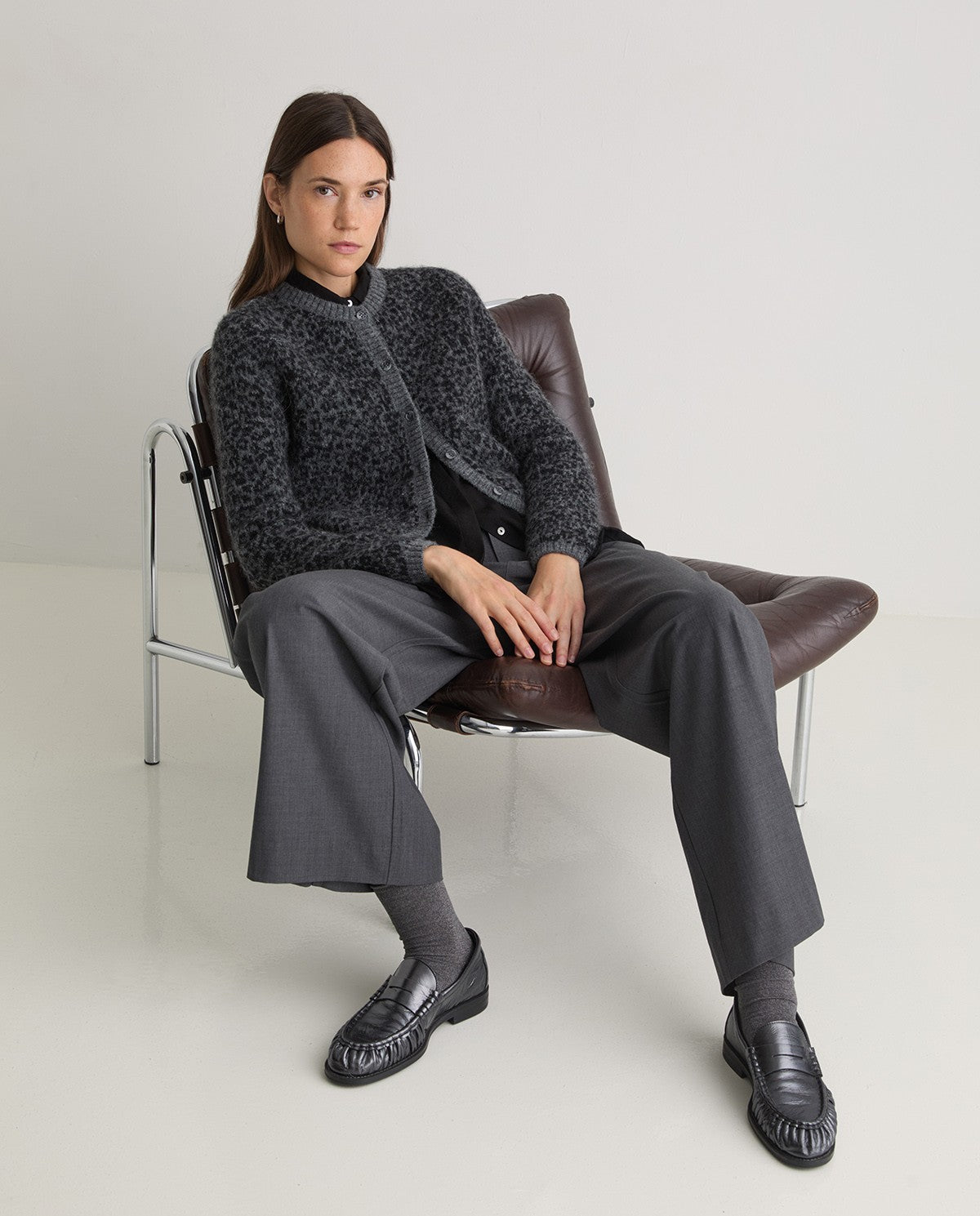 Yerse GREY LEOPARD-PRINT CARDIGAN