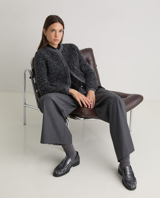 Yerse GREY LEOPARD-PRINT CARDIGAN