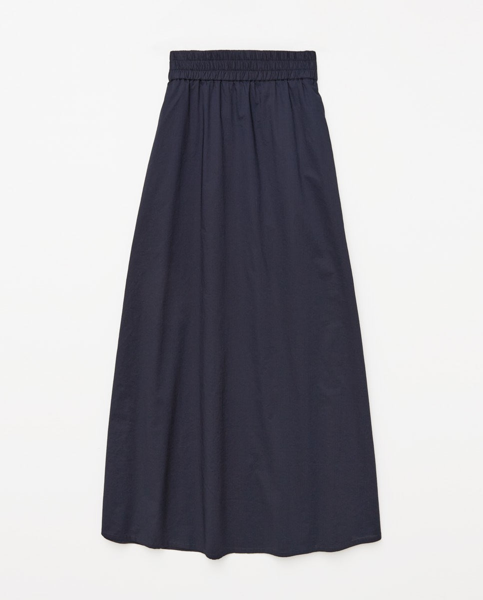Yerse DARK BLUE POPLIN ELASTIC WAIST SKIRT