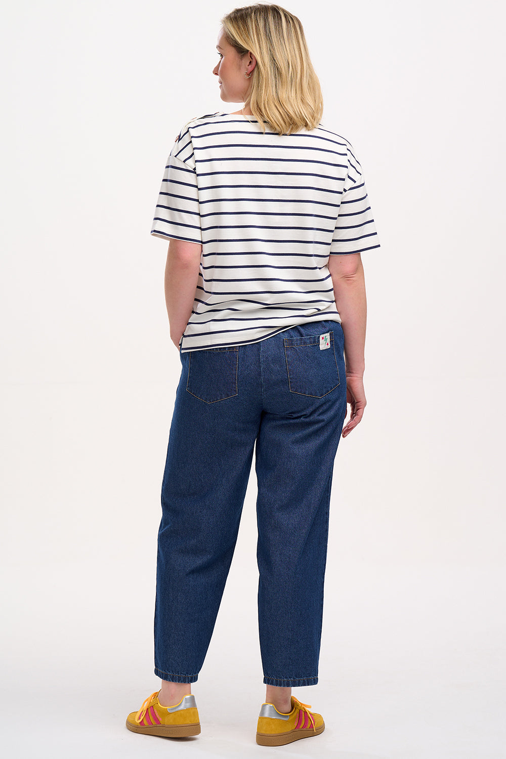 Sugarhill Brighton Kirby Breton Tee Top - Off-White/Navy, Split Heart