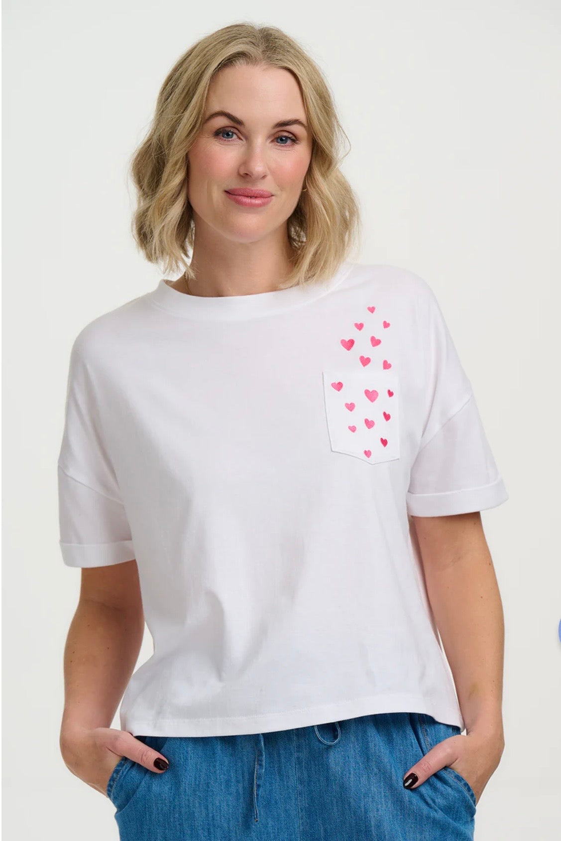 Sugarhill Brighton Celia Heavy-Weight T-Shirt - White, Pocket Hearts