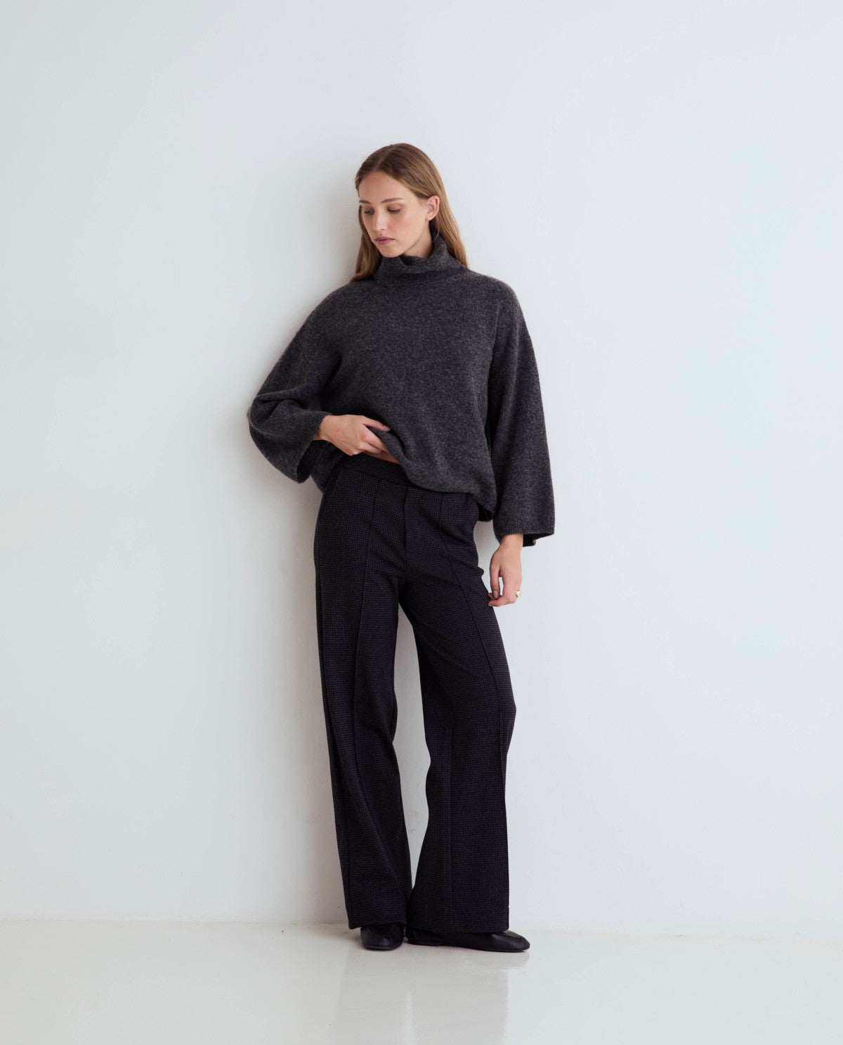 Yerse WIDE-LEG CHECK TROUSERS
