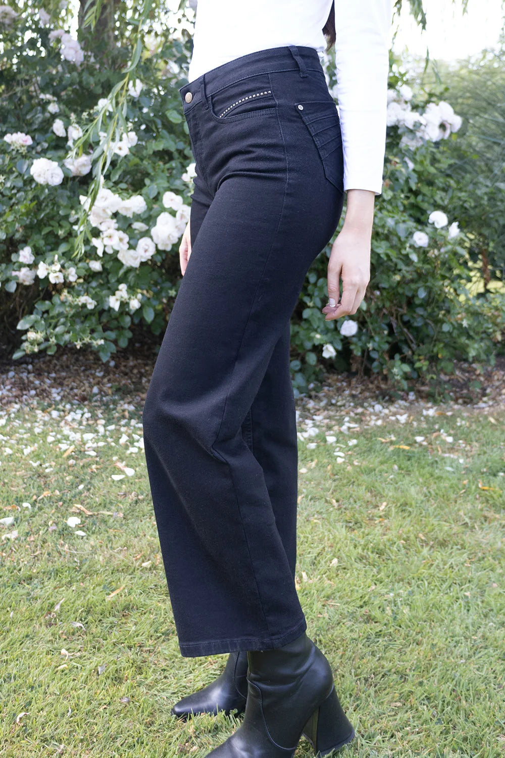 No2mor0 Napoli Wide Leg Denim Jean – 27″ Leg Black