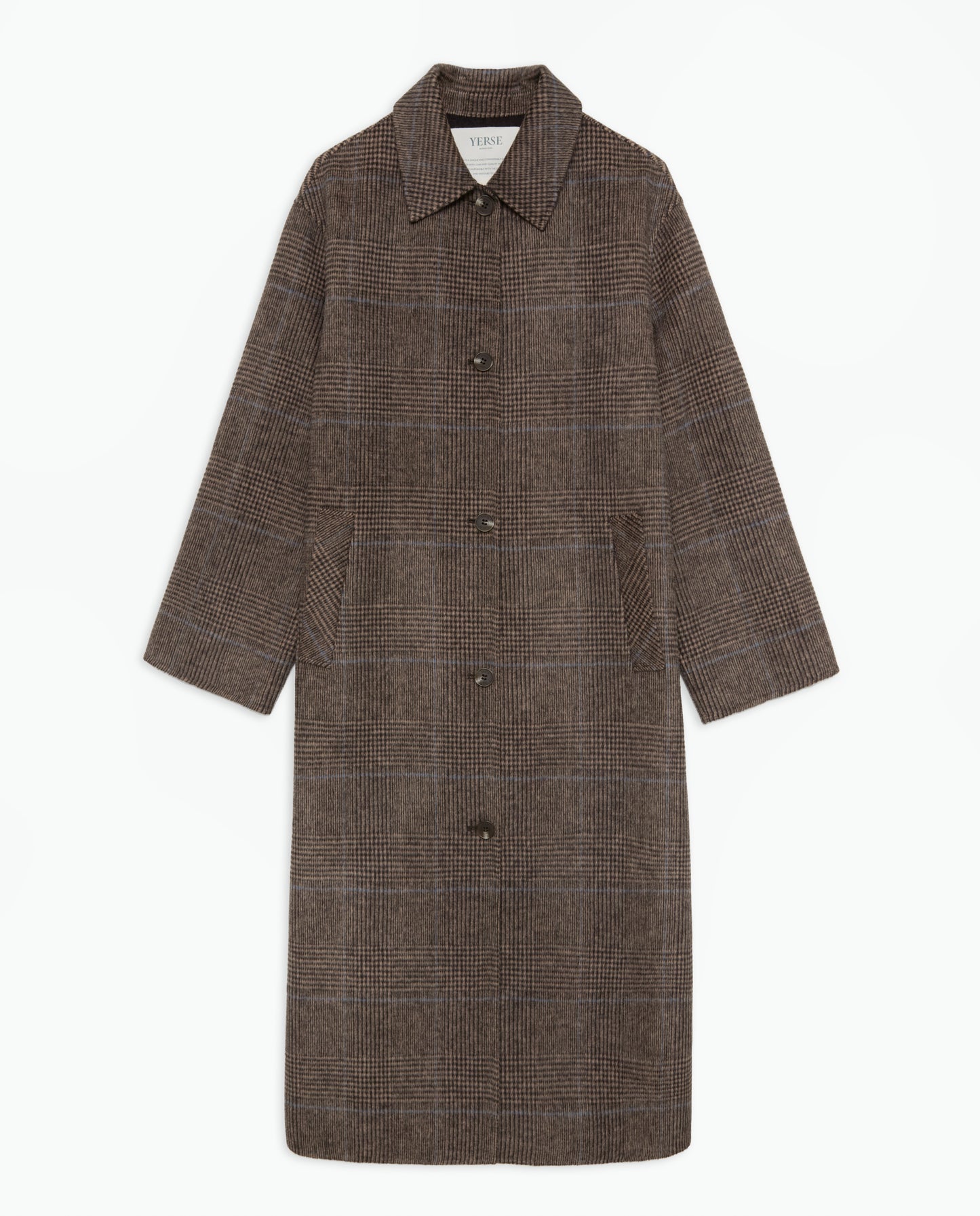 Yerse BROWN CHECKED WOOL-BLEND LONG COAT