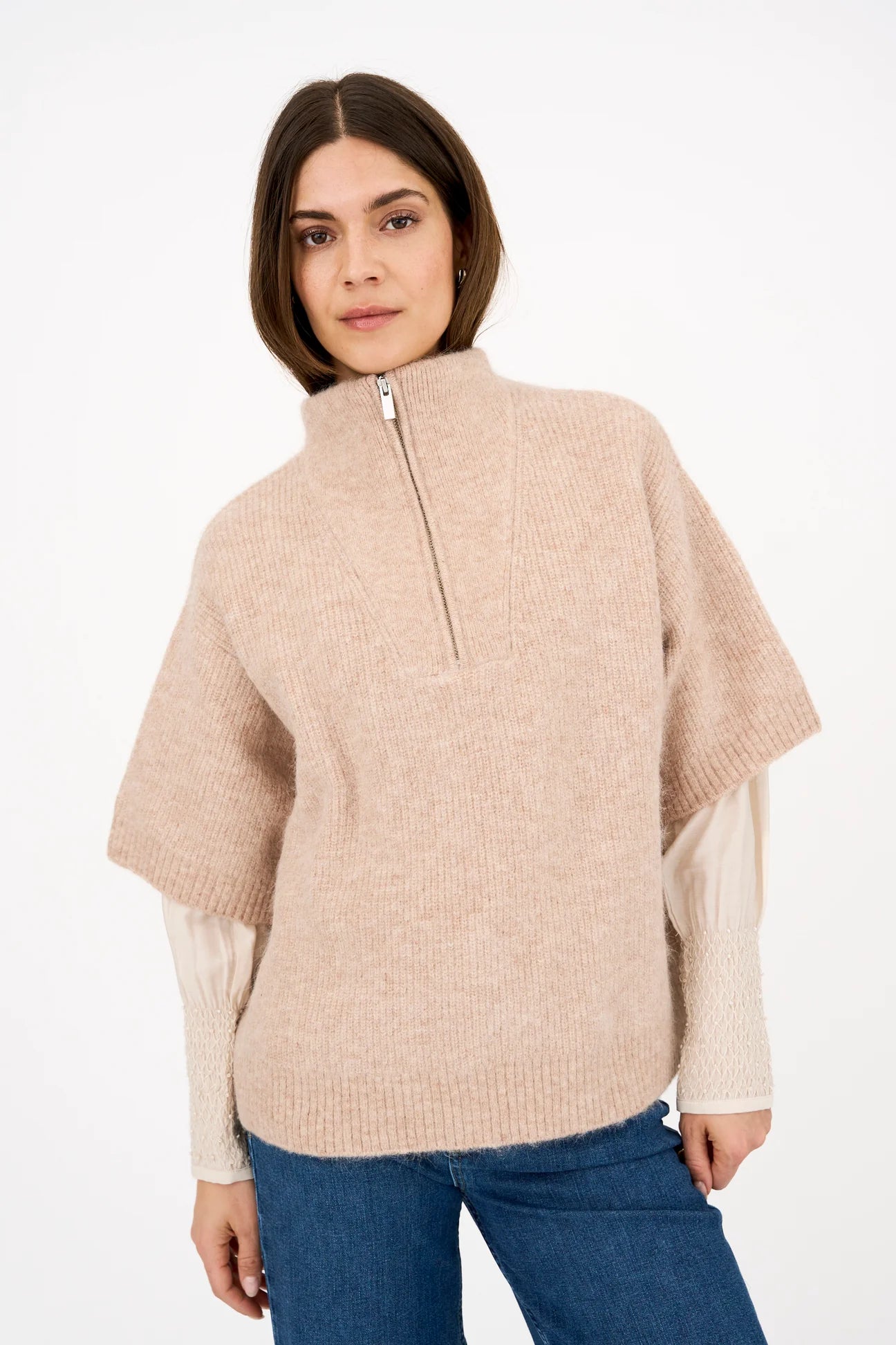 Pieszak PD-Zally Half Zip Knit - Warm Beige Melange