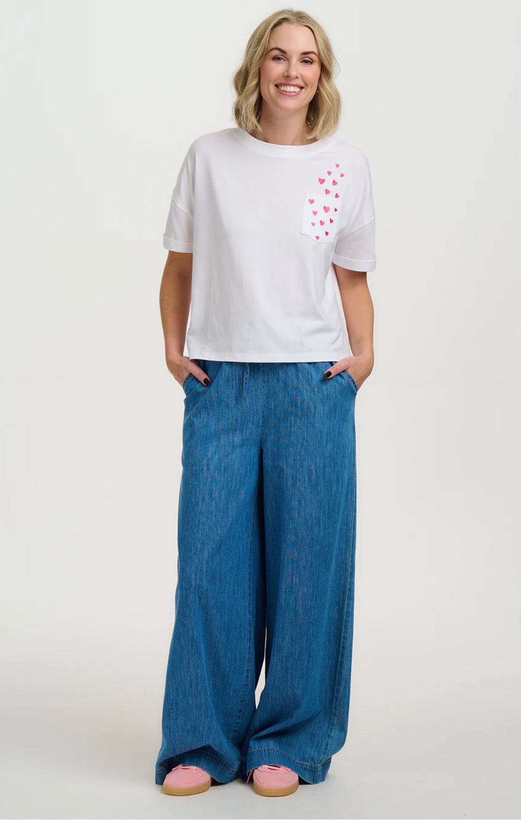 Sugarhill Brighton Celia Heavy-Weight T-Shirt - White, Pocket Hearts