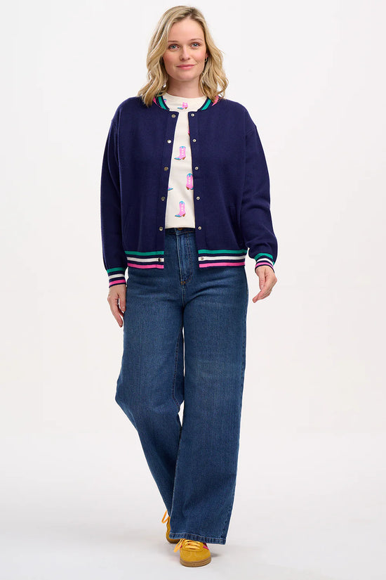 Sugarhill Brighton Monay Knitted Bomber - Navy, Sports Stripe