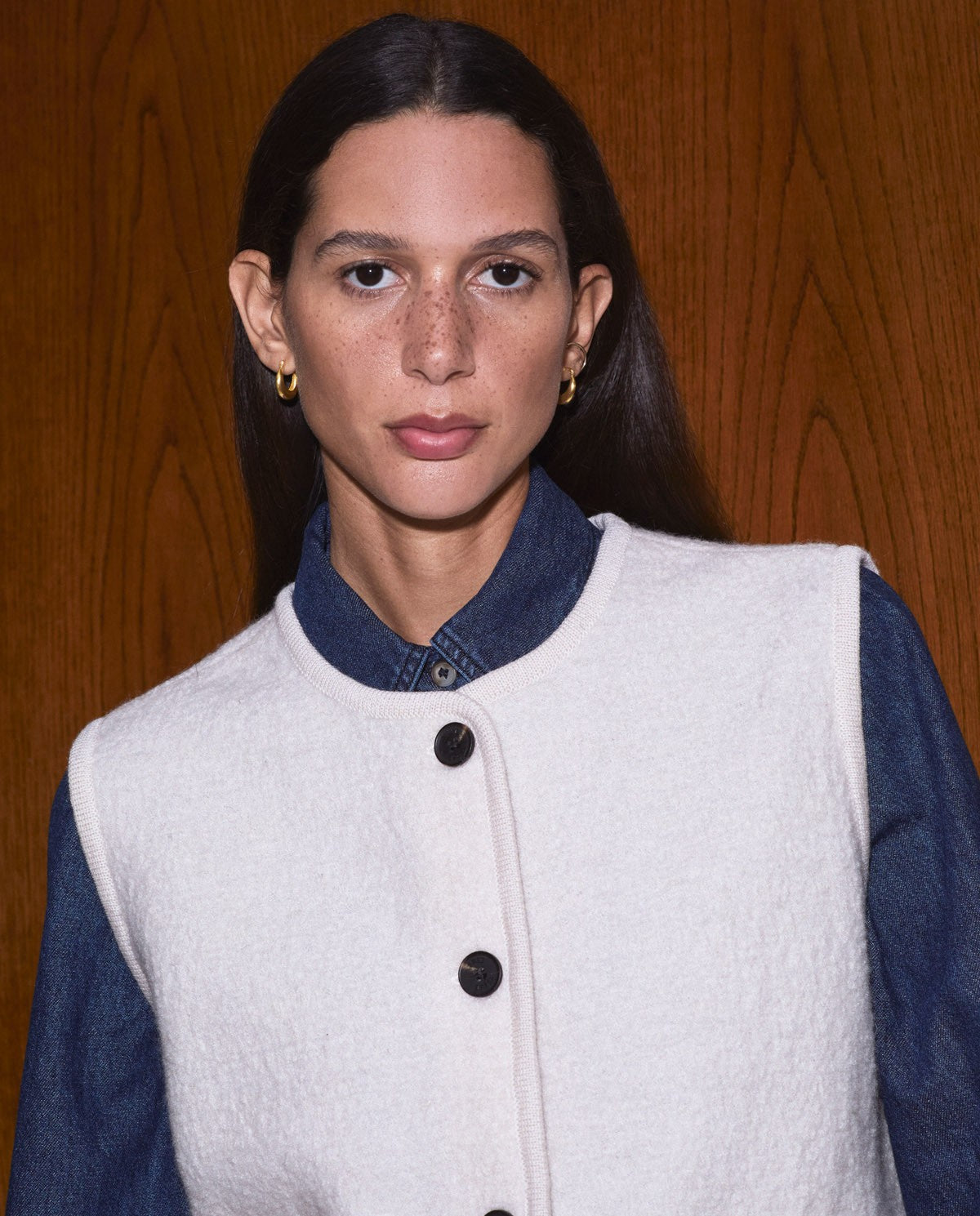 YERSE  Ecru wool-blend vest with pockets