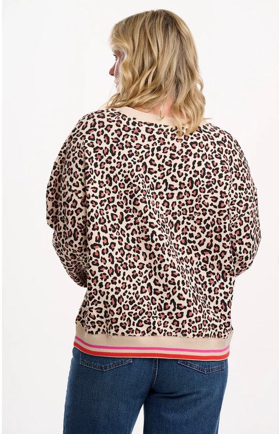 Sugarhill Brighton Eadie Relaxed Sweatshirt - Stone, Classic Leopard Retro Stripe