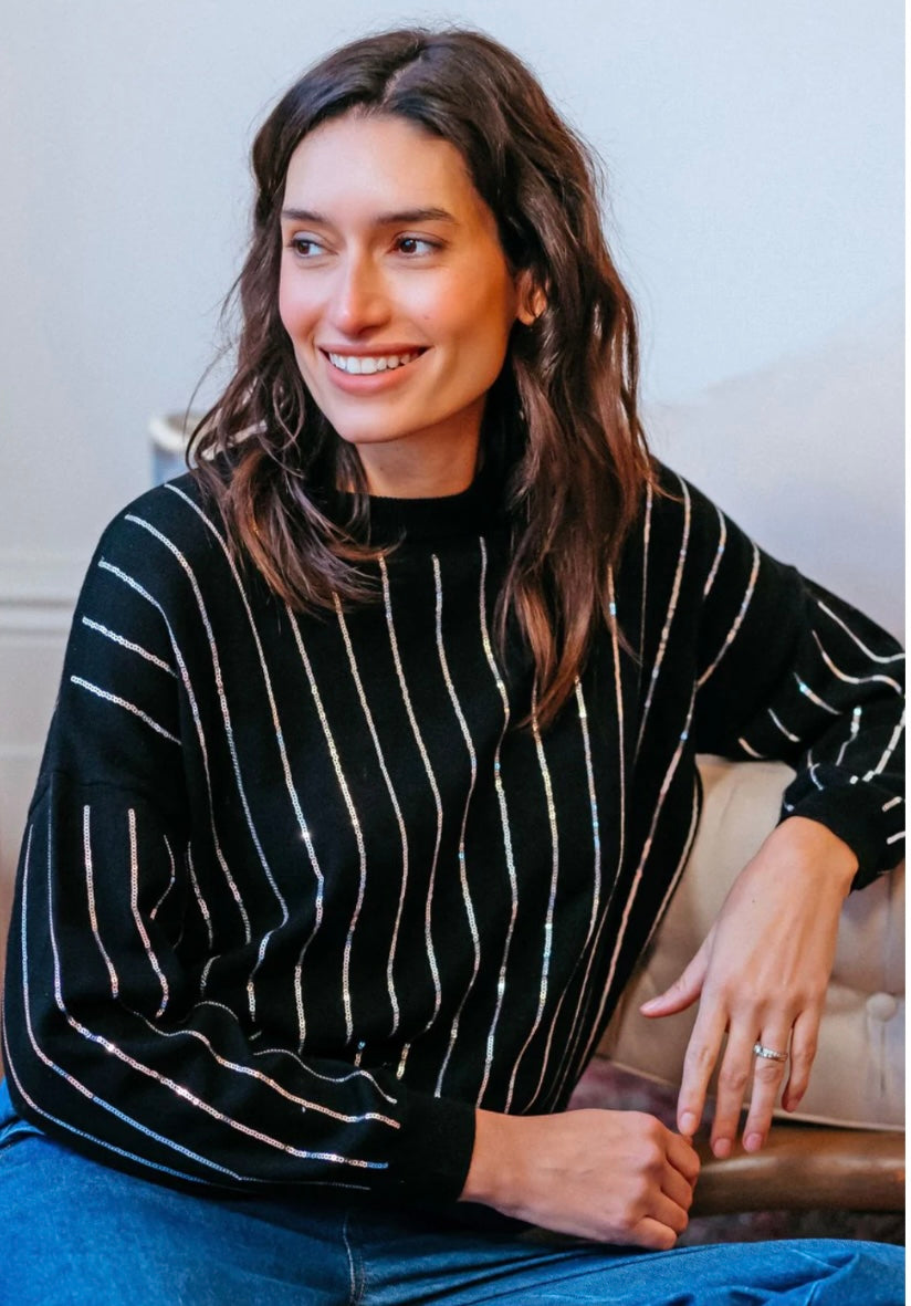 Sugarhill Brighton Anjali Sequin Jumper - Silver Stripes