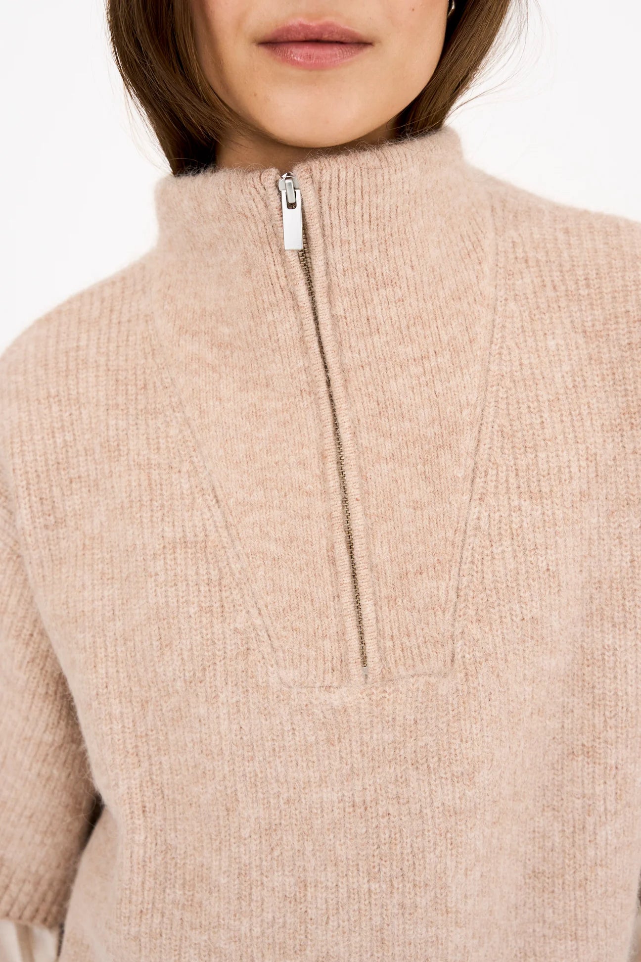 Pieszak PD-Zally Half Zip Knit - Warm Beige Melange