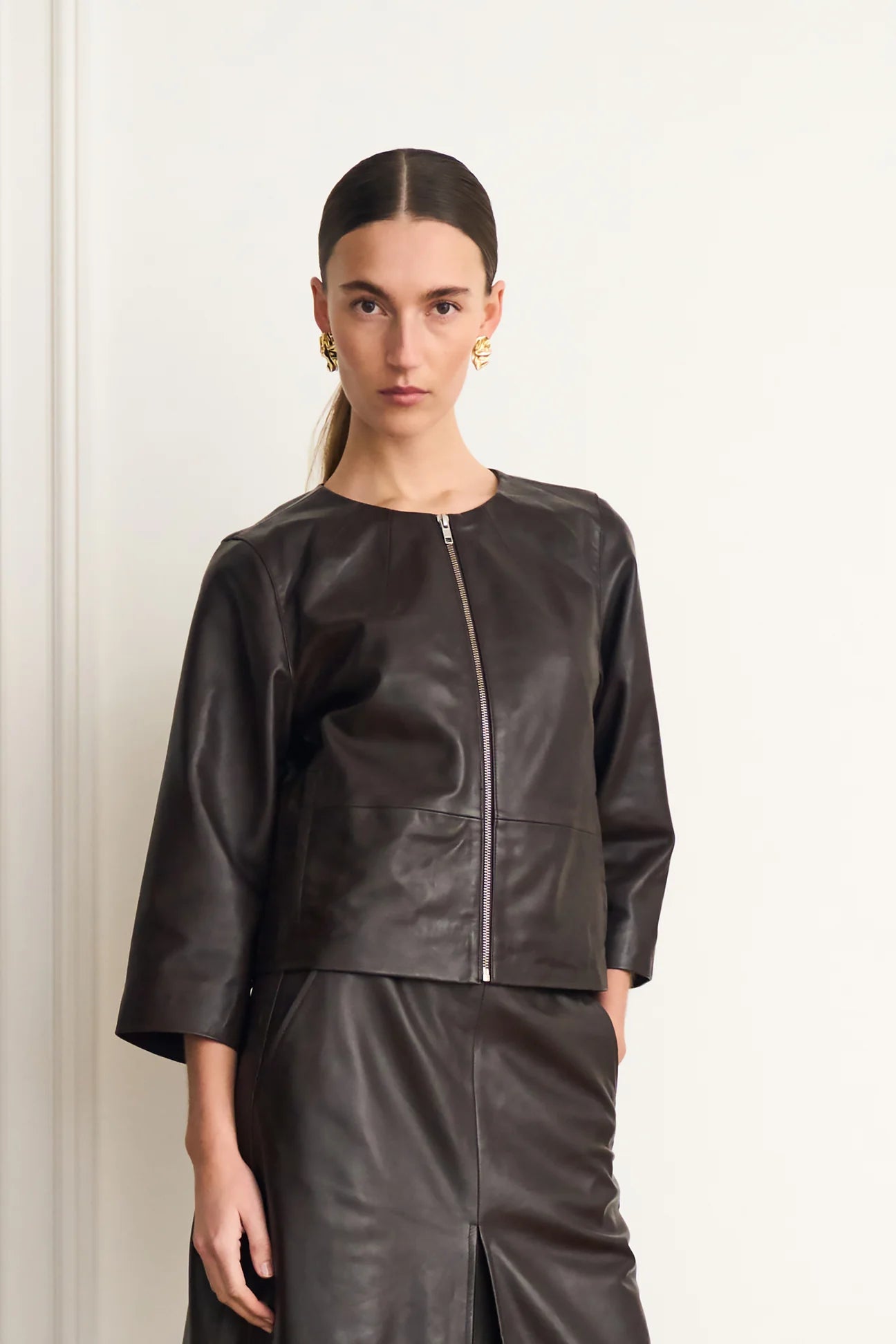 Pieszak PD-Lanni Leather 3/4 Sleeve Jacket - Black Coffee