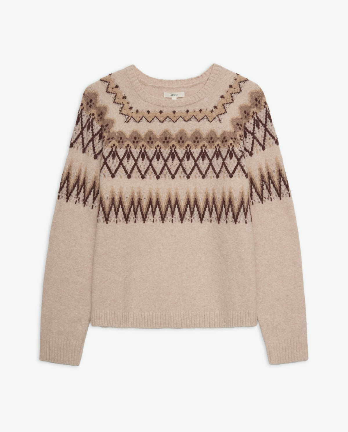 Yerse ECRU COTTON-WOOL BLEND JACQUARD SWEATER