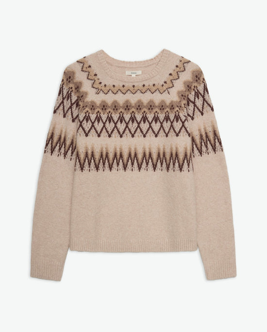 Yerse ECRU COTTON-WOOL BLEND JACQUARD SWEATER