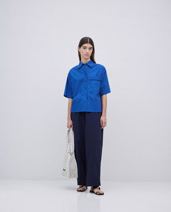 Load image into Gallery viewer, Yerse Pants DARK BLUE 100% COTTON BALLOON-FIT TROUSERS
