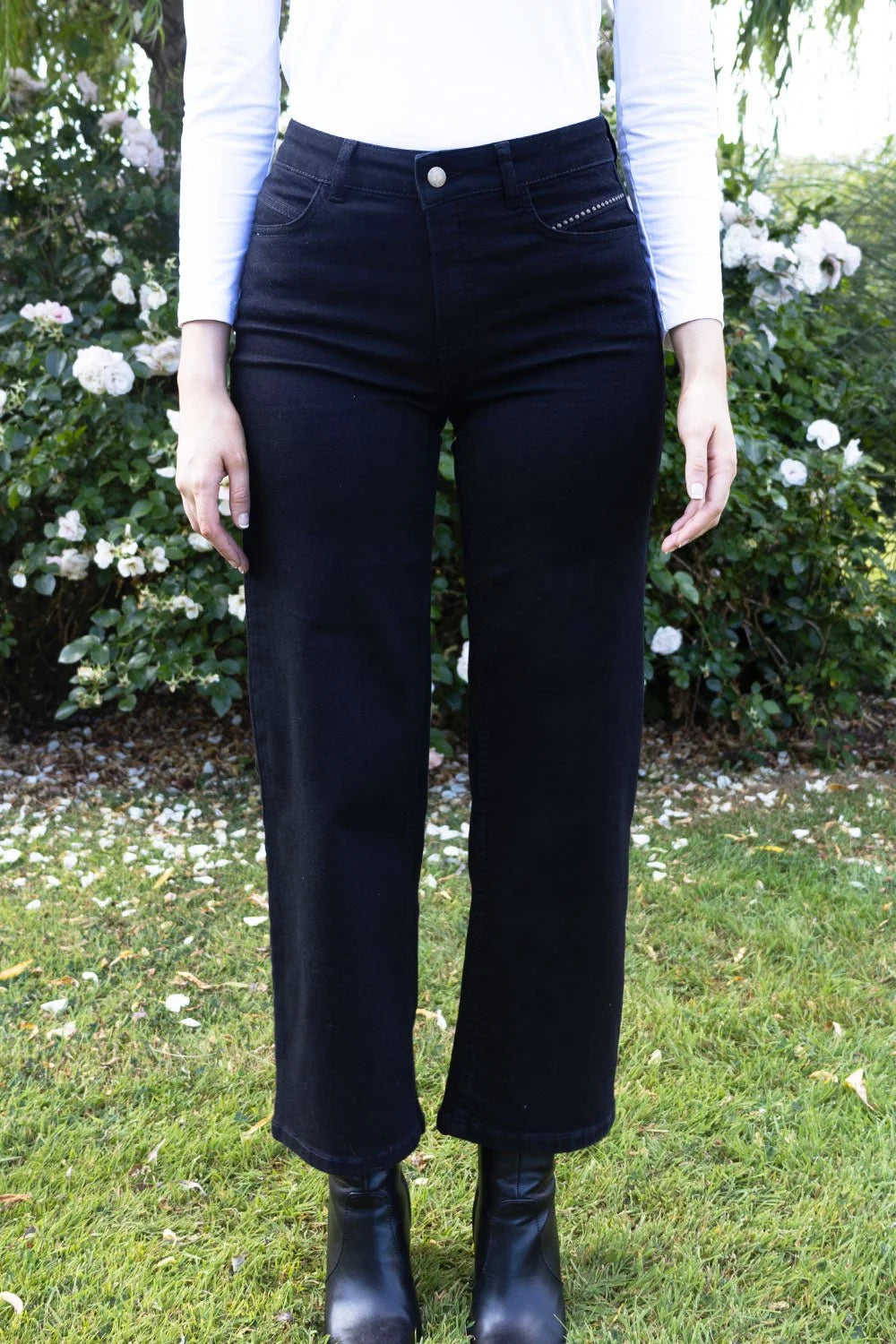 No2mor0 Napoli Wide Leg Denim Jean – 27″ Leg Black